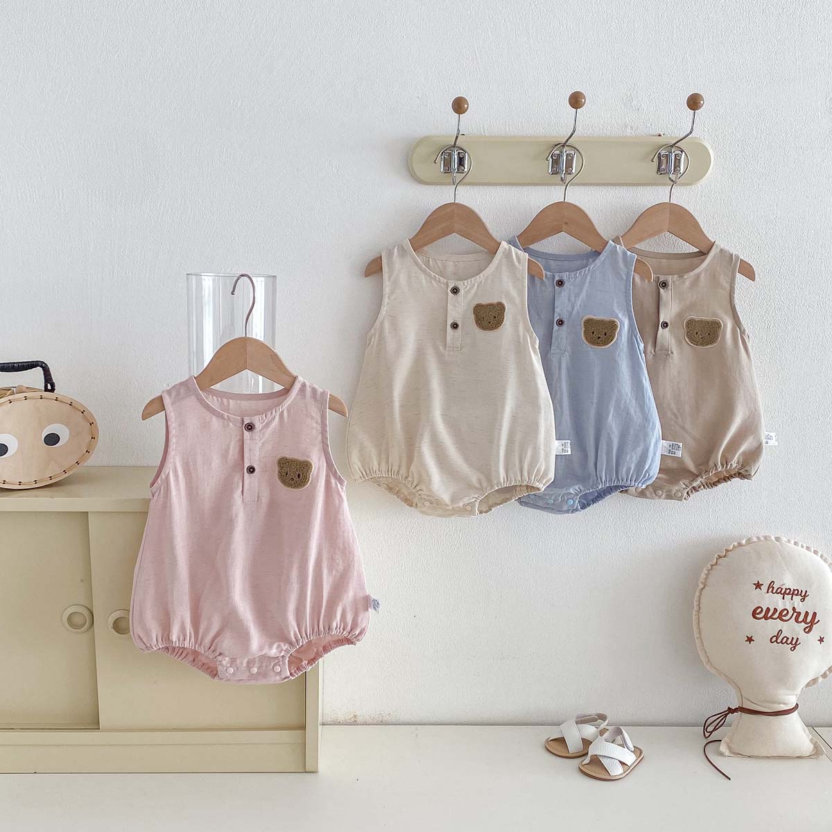 Baby Summer Linen Sleeveless Jumpsuit - Macacão Fino Sem Mangas de Verão